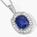 2.53 Ct Genuine Cushion Ceylon Blue Sapphire and Diamond 18K White Gold Halo Pendant by Fine Color Jewels
