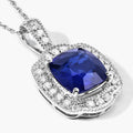 2.53 Ct Genuine Cushion Ceylon Blue Sapphire and Diamond 18K White Gold Halo Pendant by Fine Color Jewels