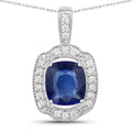 2.53 Ct Genuine Cushion Ceylon Blue Sapphire and Diamond 18K White Gold Halo Pendant by Fine Color Jewels