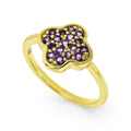 2.54 Ct Round Dark Purple Amethyst Prong Yellow Gold Plated Silver Four Leaf Clover Ring by Fine Color Jewels