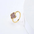 2.54 Ct Round Dark Purple Amethyst Prong Yellow Gold Plated Silver Four Leaf Clover Ring by Fine Color Jewels