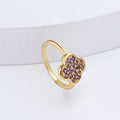 2.54 Ct Round Dark Purple Amethyst Prong Yellow Gold Plated Silver Four Leaf Clover Ring by Fine Color Jewels