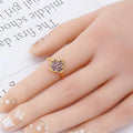 2.54 Ct Round Dark Purple Amethyst Prong Yellow Gold Plated Silver Four Leaf Clover Ring by Fine Color Jewels