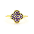 2.54 Ct Round Dark Purple Amethyst Prong Yellow Gold Plated Silver Four Leaf Clover Ring by Fine Color Jewels