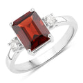 2.55 Ct Octagon Red Garnet Lab Diamond Prong Silver Three Stone Ring by Fine Color Jewels