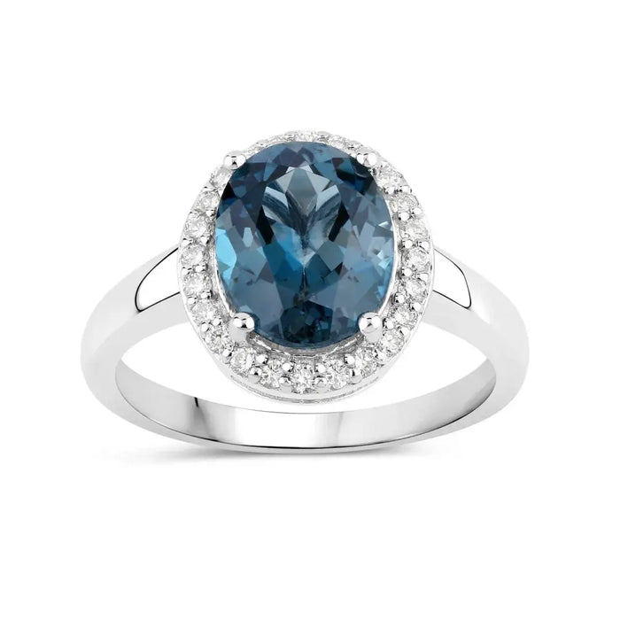 2.55 Ct Oval London Blue Topaz Lab Diamond Prong Silver Halo Ring by Fine Color Jewels