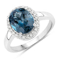 2.55 Ct Oval London Blue Topaz Lab Diamond Prong Silver Halo Ring by Fine Color Jewels