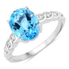 2.55 Ct Oval Swiss Blue Topaz and Lab Diamond Prong Silver Bridge Ring