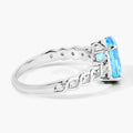 2.55 Ct Oval Swiss Blue Topaz and Lab Diamond Prong Silver Bridge Ring by Fine Color Jewels