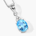2.55 Ct oval Swiss Blue Topaz and Lab Diamond prong Silver Cocktail pendant Necklace by Fine Color Jewels