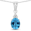 2.55 Ct oval Swiss Blue Topaz and Lab Diamond prong Silver Cocktail pendant Necklace