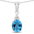 2.55 Ct oval Swiss Blue Topaz and Lab Diamond prong Silver Cocktail pendant Necklace by Fine Color Jewels