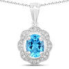 2.55 Ct Oval Swiss Blue Topaz & Lab Diamond Prong Silver Halo Statement Pendant Necklace