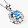 2.55 Ct Oval Swiss Blue Topaz & Lab Diamond Prong Silver Halo Statement Pendant Necklace by Fine Color Jewels