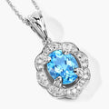 2.55 Ct Oval Swiss Blue Topaz & Lab Diamond Prong Silver Halo Statement Pendant Necklace by Fine Color Jewels