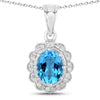 2.55 Ct Oval Swiss Blue Topaz & Lab Diamond Prong Silver Halo Floral Pendant Necklace