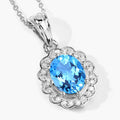 2.55 Ct Oval Swiss Blue Topaz & Lab Diamond Prong Silver Halo Floral Pendant Necklace by Fine Color Jewels