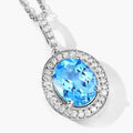 2.55 Ct Oval Swiss Blue Topaz & Lab Diamond Prong Silver Halo Pendant Necklace by Fine Color Jewels