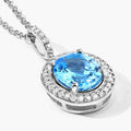 2.55 Ct Oval Swiss Blue Topaz & Lab Diamond Prong Silver Halo Pendant Necklace by Fine Color Jewels