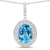 2.55 Ct Oval Swiss Blue Topaz & Lab Diamond Prong Silver Halo Pendant Necklace