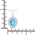 2.55 Ct Oval Swiss Blue Topaz Lab Diamond Prong Silver Halo Pendant Necklace by Fine Color Jewels