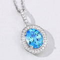 2.55 Ct Oval Swiss Blue Topaz & Lab Diamond Prong Silver Halo Pendant Necklace by Fine Color Jewels
