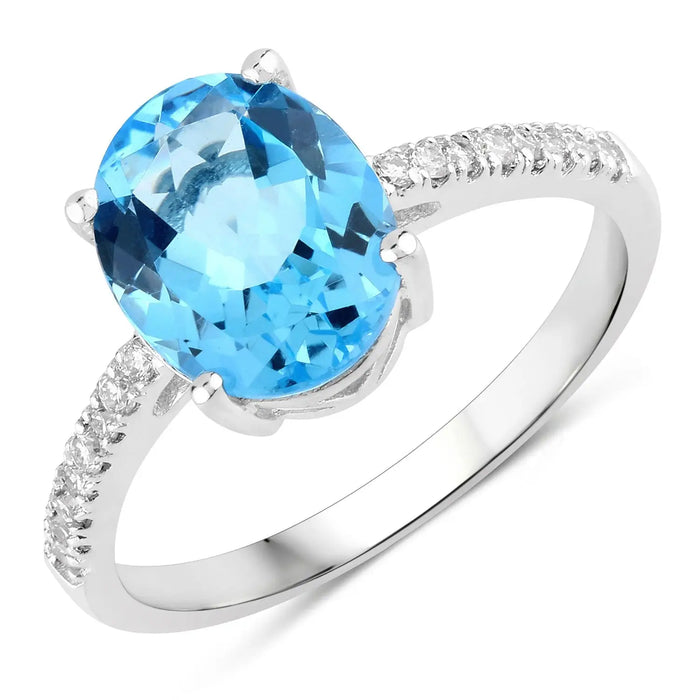 2.55 Ct Oval Swiss Blue Topaz & Lab Diamond Silver Pave Bridge Ring by Fine Color Jewels