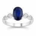2.57 Ct Oval Ceylon Blue Sapphire and White Diamond Prong 18K White Gold Crossover Wedding Ring by Fine Color Jewels