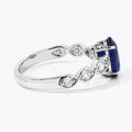2.57 Ct Oval Ceylon Blue Sapphire and White Diamond Prong 18K White Gold Crossover Wedding Ring by Fine Color Jewels