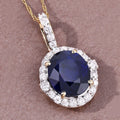2.58 Ct Genuine Oval Ceylon Blue Sapphire and Diamond 18K Yellow Gold Halo Pendant by Fine Color Jewels