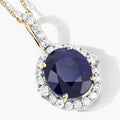 2.58 Ct Genuine Oval Ceylon Blue Sapphire and Diamond 18K Yellow Gold Halo Pendant by Fine Color Jewels