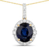 2.58 Ct Genuine Oval Ceylon Blue Sapphire and Diamond 18K Yellow Gold Halo Pendant