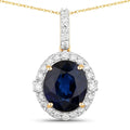 2.58 Ct Genuine Oval Ceylon Blue Sapphire and Diamond 18K Yellow Gold Halo Pendant by Fine Color Jewels