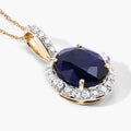 2.58 Ct Genuine Oval Ceylon Blue Sapphire and Diamond 18K Yellow Gold Halo Pendant by Fine Color Jewels