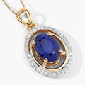 2.59 Ct Genuine Oval Ceylon Blue Sapphire and Diamond 18K Yellow Gold Statement Pendant by Fine Color Jewels