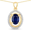 2.59 Ct Genuine Oval Ceylon Blue Sapphire and Diamond 18K Yellow Gold Statement Pendant