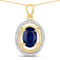 2.59 Ct Genuine Oval Ceylon Blue Sapphire and Diamond 18K Yellow Gold Statement Pendant by Fine Color Jewels