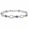 2.59 Ct Oval Blue Iolite Prong Silver Alternating Open Geometric Links with Lobster Clasp Link Bracelet by Fine Color Jewels