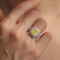 2.5Cttw Radiant Shaped Fancy Yellow Lab Grown Diamond (F/VS) Split Shank Halo Engagement Ring 14K Gold by Fine Color Jewels