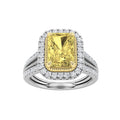 2.5Cttw Radiant Shaped Fancy Yellow Lab Grown Diamond (F/VS) Split Shank Halo Engagement Ring 14K Gold by Fine Color Jewels