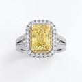 2.5Cttw Radiant Shaped Fancy Yellow Lab Grown Diamond (F/VS) Split Shank Halo Engagement Ring 14K Gold by Fine Color Jewels