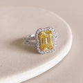 2.5Cttw Radiant Shaped Fancy Yellow Lab Grown Diamond (F/VS) Split Shank Engagement Halo Ring 14K Gold by Fine Color Jewels