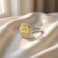 2.5Cttw Radiant Shaped Fancy Yellow Lab Grown Diamond (F/VS) Split Shank Halo Engagement Ring 14K Gold by Fine Color Jewels