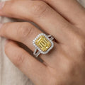 2.5Cttw Radiant Shaped Fancy Yellow Lab Grown Diamond (F/VS) Split Shank Engagement Halo Ring 14K Gold by Fine Color Jewels