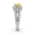 2.5Cttw Radiant Shaped Fancy Yellow Lab Grown Diamond (F/VS) Split Shank Engagement Halo Ring 14K Gold by Fine Color Jewels