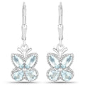 2.60 Ct Blue Aquamarine Prong Silver Butterfly Leverback Earrings by Fine Color Jewels