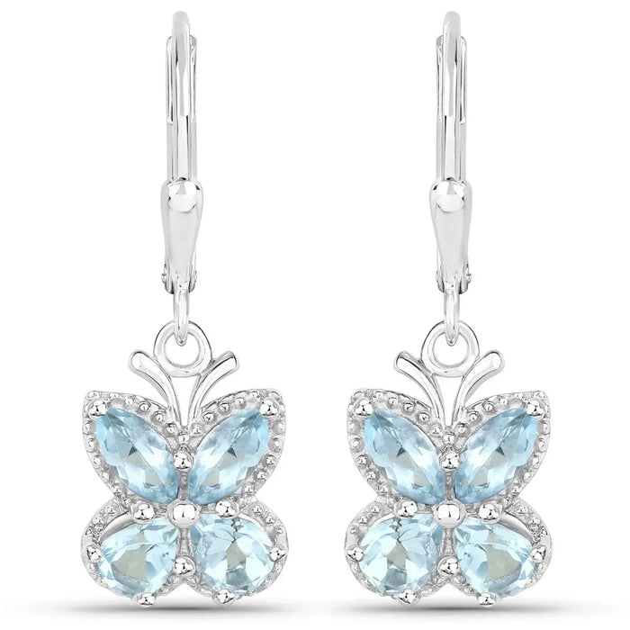 2.60 Ct Blue Topaz Prong Silver Butterfly Leverback Earrings by Fine Color Jewels