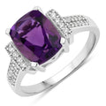 2.60 Ct Cushion Purple Amethyst and Lab Diamond Prong Silver Statement Ring by Fine Color Jewels