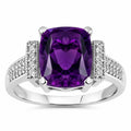 2.60 Ct Cushion Purple Amethyst and Lab Diamond Prong Silver Statement Ring by Fine Color Jewels