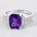 2.60 Ct Cushion Purple Amethyst and Lab Diamond Prong Silver Statement Ring by Fine Color Jewels